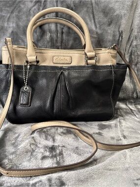 Clarks Black and Beige Two-Tone Leather Satchel with Crossbody Strap